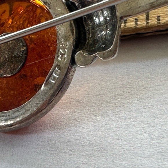 Amber Brooch Sterling silver circa 1980s marked 925 - Picture 5 of 6